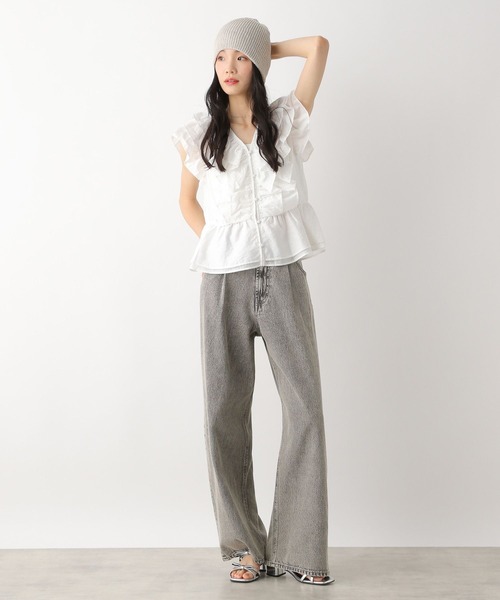 Heather（ヘザー）の「フリルノースリーブブラウス　491036（シャツ/ブラウス・レディース・ブラック/オフホワイト/ブルー・FREE）」の5枚目の写真