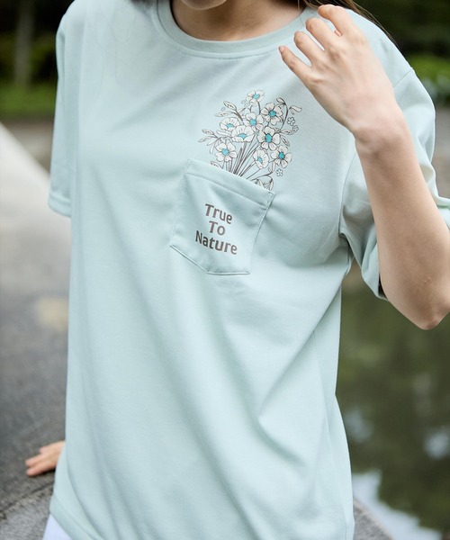 Foxfire（フォックスファイヤー）の「ＴＳポケットブーケＴ　Ｓ／Ｓ（Tシャツ/カットソー・レディース・ミント/オフホワイト/ピンク・S/M/L）」の7枚目の写真
