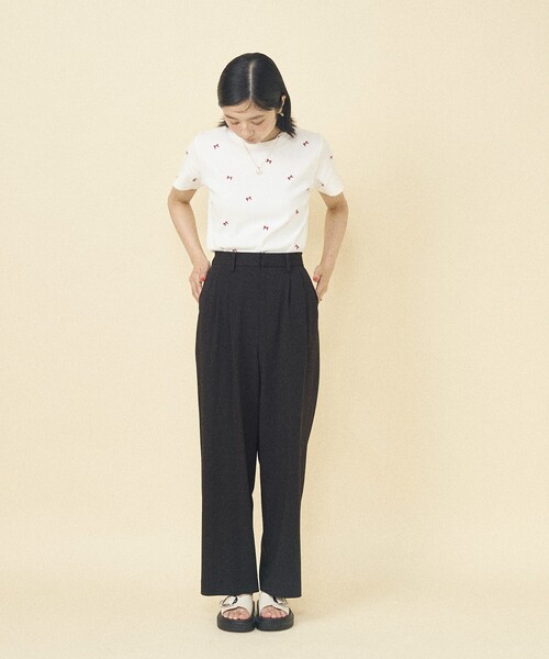 FREAK'S STORE(フリークスストア)の「ミニリボン刺繍Tシャツ(Tシャツ/カットソー・レディース・ブラック/グレー/オフホワイト・フリ-)」の8枚目の写真