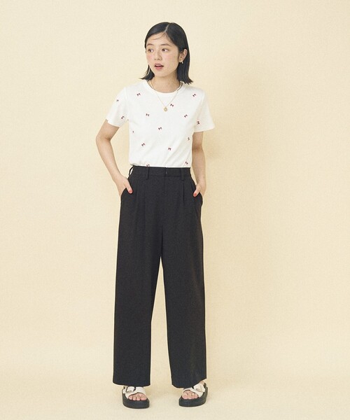 FREAK'S STORE(フリークスストア)の「ミニリボン刺繍Tシャツ(Tシャツ/カットソー・レディース・ブラック/グレー/オフホワイト・フリ-)」の9枚目の写真