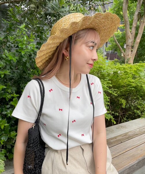 FREAK'S STORE(フリークスストア)の「ミニリボン刺繍Tシャツ(Tシャツ/カットソー・レディース・ブラック/グレー/オフホワイト・フリ-)」の19枚目の写真