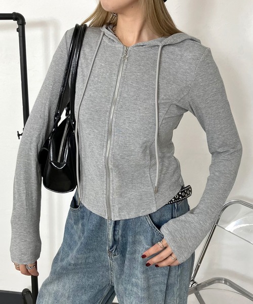 non-hedge（ノンヘッジ）の「ジップフードストーンロゴキャミソールセット（パーカー・レディース・グレー/ブラック/オフホワイト・FREE）」の12枚目の写真