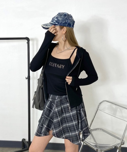 non-hedge（ノンヘッジ）の「ジップフードストーンロゴキャミソールセット（パーカー・レディース・グレー/ブラック/オフホワイト・FREE）」の14枚目の写真