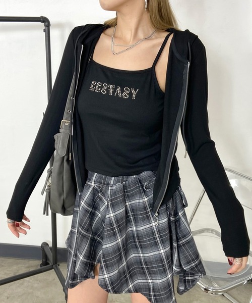 non-hedge（ノンヘッジ）の「ジップフードストーンロゴキャミソールセット（パーカー・レディース・グレー/ブラック/オフホワイト・FREE）」の15枚目の写真