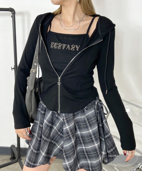 non-hedge（ノンヘッジ）の「ジップフードストーンロゴキャミソールセット（パーカー・レディース・グレー/ブラック/オフホワイト・FREE）」の16枚目の写真