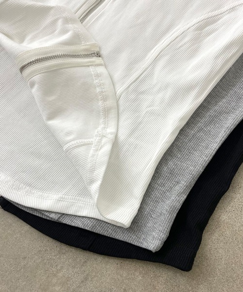 non-hedge（ノンヘッジ）の「ジップフードストーンロゴキャミソールセット（パーカー・レディース・グレー/ブラック/オフホワイト・FREE）」の6枚目の写真