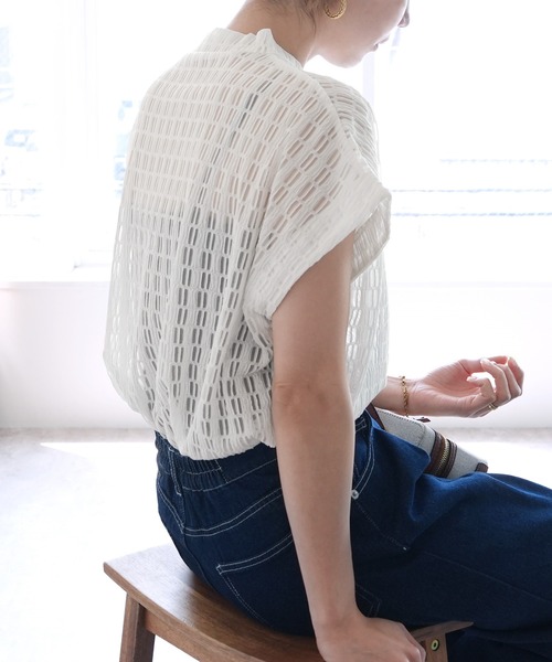 reca（レカ）の「柄レースフレンチスリーブ（Tシャツ/カットソー・レディース・アイボリー/ブラック・M）」の5枚目の写真