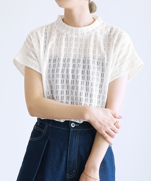 reca（レカ）の「柄レースフレンチスリーブ（Tシャツ/カットソー・レディース・アイボリー/ブラック・M）」の7枚目の写真