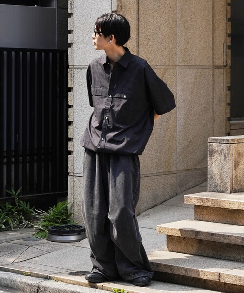 PUBLUX(パブリュクス)の「PUBLUX/パブリュクス 半袖ドローコードチェックシャツ(限定展開)(シャツ/ブラウス・メンズ・ブラック系その他/ブラウン系その他/レオパード・SMALL/MEDIUM/LARGE)」の9枚目の写真