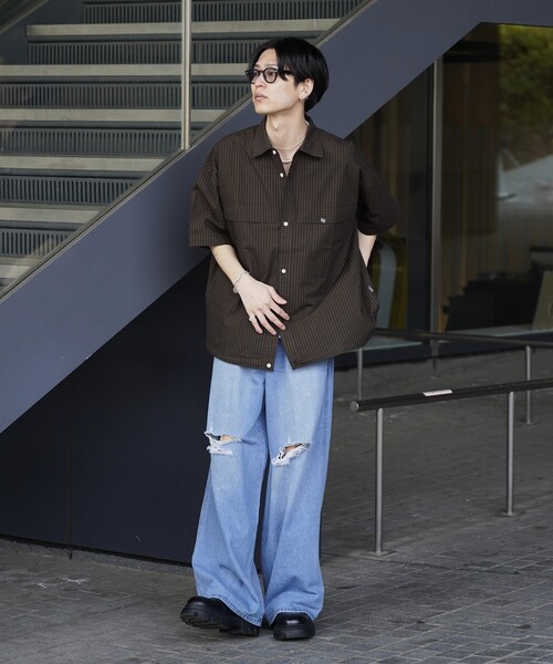 PUBLUX(パブリュクス)の「PUBLUX/パブリュクス 半袖ドローコードチェックシャツ(限定展開)(シャツ/ブラウス・メンズ・ブラック系その他/ブラウン系その他/レオパード・SMALL/MEDIUM/LARGE)」の17枚目の写真