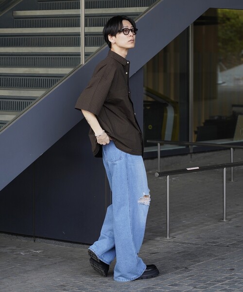 PUBLUX(パブリュクス)の「PUBLUX/パブリュクス 半袖ドローコードチェックシャツ(限定展開)(シャツ/ブラウス・メンズ・ブラック系その他/ブラウン系その他/レオパード・SMALL/MEDIUM/LARGE)」の20枚目の写真