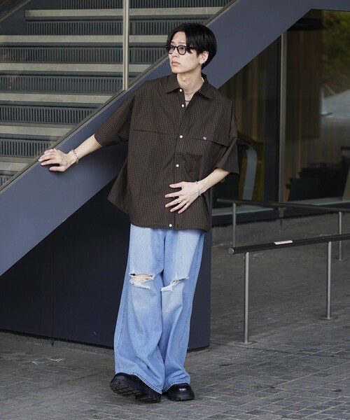 PUBLUX(パブリュクス)の「PUBLUX/パブリュクス 半袖ドローコードチェックシャツ(限定展開)(シャツ/ブラウス・メンズ・ブラック系その他/ブラウン系その他/レオパード・SMALL/MEDIUM/LARGE)」の21枚目の写真