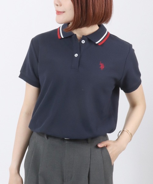 U.S. POLO ASSN.(ユーエスポロアッスン)の「U.S.POLO ASSN. ワンポイント刺繍 鹿の子ポロシャツ/半袖/襟ライン/レギュラーフィット/レディース(ポロシャツ・レディース・ブラック/サックスブルー/オレンジ/ネイビー系2/ネイビー系1/ベージュ/ホワイト/ネイビー系3/ピンク/ホワイト系その他/イエロー/ブラック系その他・L/M)」の7枚目の写真