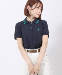 U.S.POLO ASSN. ワンポイント刺繍 鹿の子ポロシャツ/半袖/襟ライン/レギュラーフィット/レディース