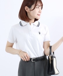 U.S.POLO ASSN. ワンポイント刺繍 鹿の子ポロシャツ/半袖/襟ライン/レギュラーフィット/レディース