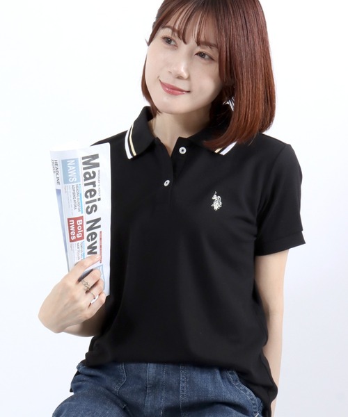 U.S. POLO ASSN.(ユーエスポロアッスン)の「U.S.POLO ASSN. ワンポイント刺繍 鹿の子ポロシャツ/半袖/襟ライン/レギュラーフィット/レディース(ポロシャツ・レディース・ブラック/サックスブルー/オレンジ/ネイビー系2/ネイビー系1/ベージュ/ホワイト/ネイビー系3/ピンク/ホワイト系その他/イエロー/ブラック系その他・L/M)」の4枚目の写真