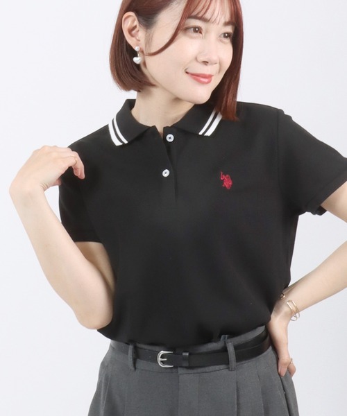 U.S. POLO ASSN.(ユーエスポロアッスン)の「U.S.POLO ASSN. ワンポイント刺繍 鹿の子ポロシャツ/半袖/襟ライン/レギュラーフィット/レディース(ポロシャツ・レディース・ブラック/サックスブルー/オレンジ/ネイビー系2/ネイビー系1/ベージュ/ホワイト/ネイビー系3/ピンク/ホワイト系その他/イエロー/ブラック系その他・L/M)」の1枚目の写真
