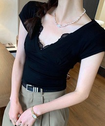 ブルマリン レース リボン Tシャツ カットソー 黒 ブラック Tシャツ/カットソー（レース）ファッション通販 - ZOZOTOWN