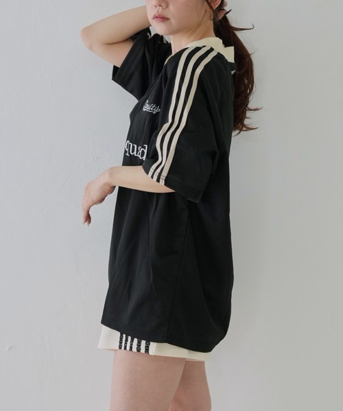 Uenui（ウニュイ）の「【 cunii 】 ロゴ刺繍バイカラースポーツTシャツ（その他トップス・レディース・レッド/ブラック・FREE）」の6枚目の写真