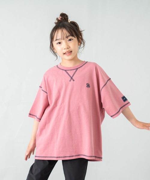 and D. petit main(アンドディープティマイン)の「【綿100%】配色ステッチビッグ半T(Tシャツ/カットソー・キッズ・ホワイト/グリーン/ピンク・90cm/100cm/120cm/150cm/140cm/130cm/110cm)」の3枚目の写真