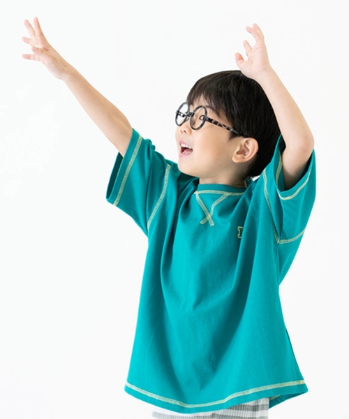 and D. petit main(アンドディープティマイン)の「【綿100%】配色ステッチビッグ半T(Tシャツ/カットソー・キッズ・ホワイト/グリーン/ピンク・90cm/100cm/120cm/150cm/140cm/130cm/110cm)」の7枚目の写真