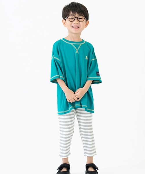 and D. petit main(アンドディープティマイン)の「【綿100%】配色ステッチビッグ半T(Tシャツ/カットソー・キッズ・ホワイト/グリーン/ピンク・90cm/100cm/120cm/150cm/140cm/130cm/110cm)」の8枚目の写真