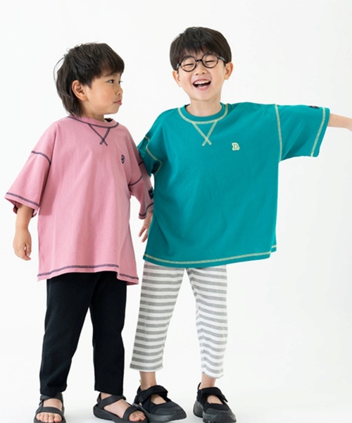 and D. petit main(アンドディープティマイン)の「【綿100%】配色ステッチビッグ半T(Tシャツ/カットソー・キッズ・ホワイト/グリーン/ピンク・90cm/100cm/120cm/150cm/140cm/130cm/110cm)」の10枚目の写真