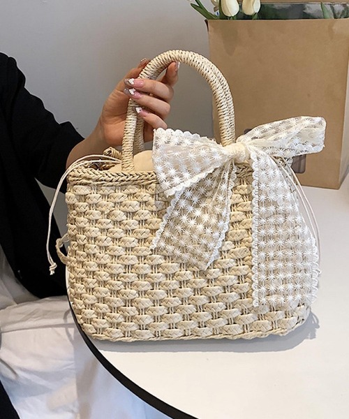 Mignonjour(ミニョンジュール)の「Mignonjour/レースリボン付き2wayかごバッグ M2751(かごバッグ・レディース・ブラウン/ベージュ・FREE)」の1枚目の写真