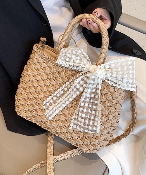 Mignonjour(ミニョンジュール)の「Mignonjour/レースリボン付き2wayかごバッグ M2751(かごバッグ・レディース・ブラウン/ベージュ・FREE)」の6枚目の写真