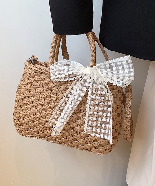Mignonjour(ミニョンジュール)の「Mignonjour/レースリボン付き2wayかごバッグ M2751(かごバッグ・レディース・ブラウン/ベージュ・FREE)」の4枚目の写真