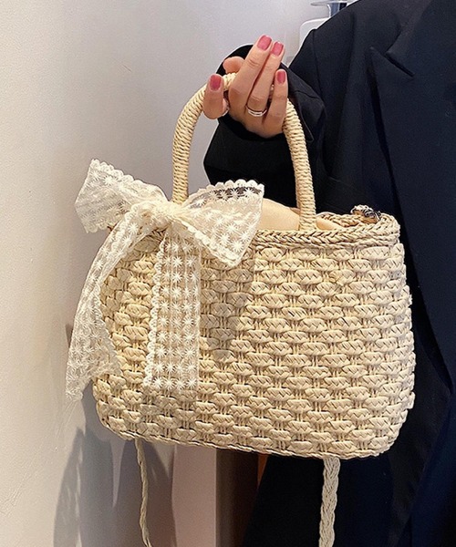Mignonjour(ミニョンジュール)の「Mignonjour/レースリボン付き2wayかごバッグ M2751(かごバッグ・レディース・ブラウン/ベージュ・FREE)」の10枚目の写真