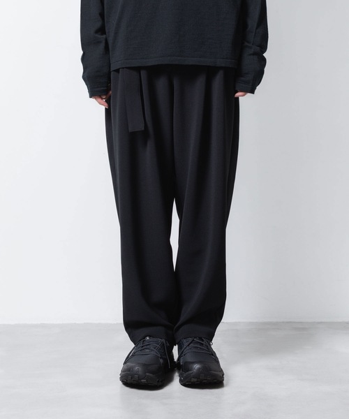 PE ストレッチダブルクロス ベルテッド ワイドテーパードトラウザーズ