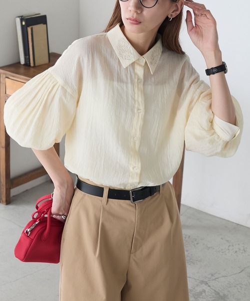 購入未定いいねはお控下さいAMERIvintage 長袖バルーンスリーブシャツ MADE IN JAPAN】-Reflax-ファブリック バルーンスリーブ