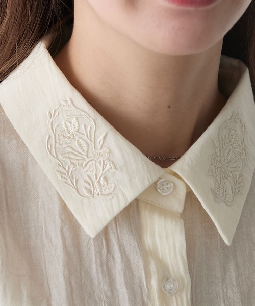 BONLECILL（ボンルシール）の「襟刺繍バルーンスリーブシアーシャツ（シャツ/ブラウス・レディース・ネイビー/オフホワイト/チャコールグレー・FREE）」の21枚目の写真