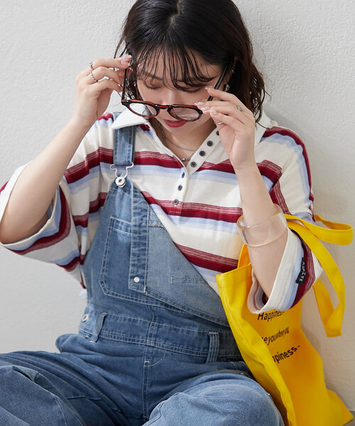 NUNIFE（ユニフィー）の「【ユニセックス】マルチボーダーポロトップス（Tシャツ/カットソー・レディース・ホワイト系その他/グリーン系その他/ブラック系その他・FREE）」の5枚目の写真