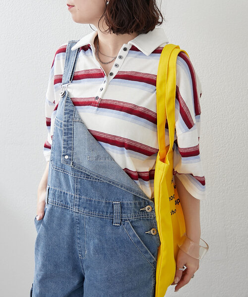 NUNIFE（ユニフィー）の「【ユニセックス】マルチボーダーポロトップス（Tシャツ/カットソー・レディース・ホワイト系その他/グリーン系その他/ブラック系その他・FREE）」の6枚目の写真