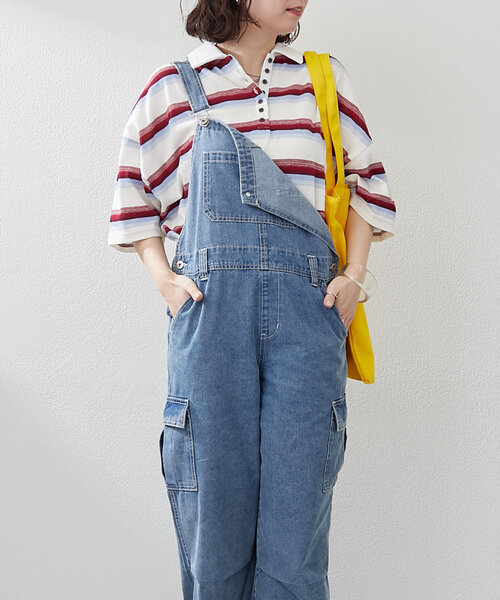 NUNIFE（ユニフィー）の「【ユニセックス】マルチボーダーポロトップス（Tシャツ/カットソー・レディース・ホワイト系その他/グリーン系その他/ブラック系その他・FREE）」の9枚目の写真