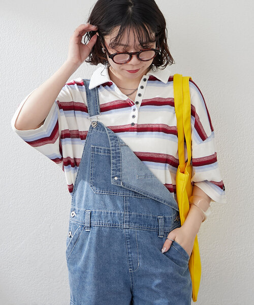 NUNIFE（ユニフィー）の「【ユニセックス】マルチボーダーポロトップス（Tシャツ/カットソー・レディース・ホワイト系その他/グリーン系その他/ブラック系その他・FREE）」の11枚目の写真