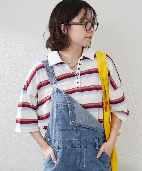 NUNIFE（ユニフィー）の「【ユニセックス】マルチボーダーポロトップス（Tシャツ/カットソー・レディース・ホワイト系その他/グリーン系その他/ブラック系その他・FREE）」の15枚目の写真