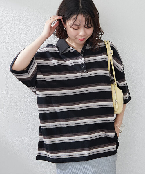 NUNIFE（ユニフィー）の「【ユニセックス】マルチボーダーポロトップス（Tシャツ/カットソー・レディース・ホワイト系その他/グリーン系その他/ブラック系その他・FREE）」の18枚目の写真