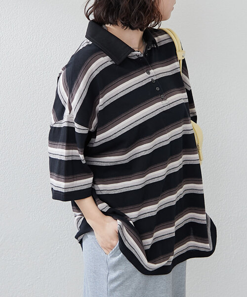 NUNIFE（ユニフィー）の「【ユニセックス】マルチボーダーポロトップス（Tシャツ/カットソー・レディース・ホワイト系その他/グリーン系その他/ブラック系その他・FREE）」の19枚目の写真