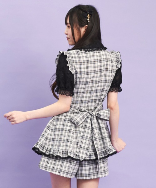 Secret Honey(シークレットハニー)の「裾フリルレースヨークセットアップ(セットアップ・レディース・チェック/ブラックミックス/ブラック・MEDIUM)」の8枚目の写真