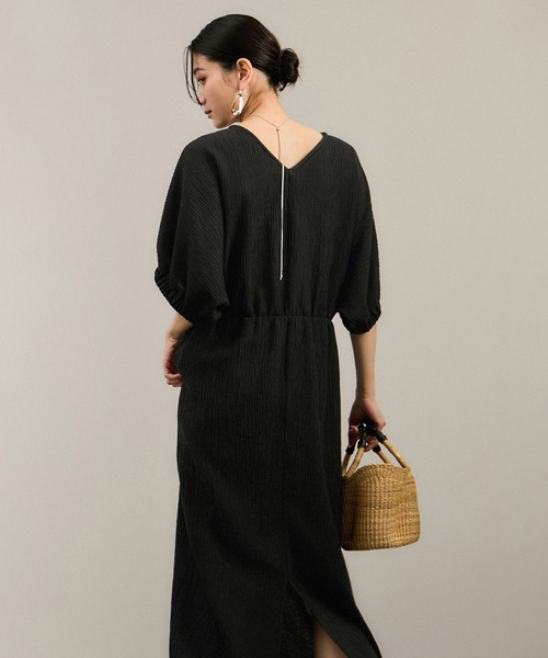 【専用出品】【ヘンプコットン】【人気定番】【茶×藍染】ロングワンピース セール】ヘンプコットンバックVネックワンピース［ドライタッチ