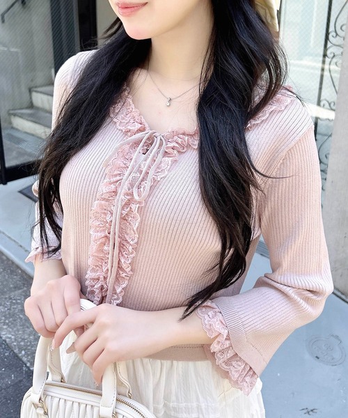 INGNI（イング）の「フリル5分袖ニットカーディガン（カーディガン/ボレロ・レディース・アイボリー/サックスブルー/ピンク・M）」の14枚目の写真