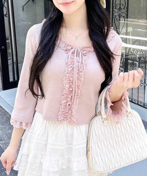 INGNI（イング）の「フリル5分袖ニットカーディガン（カーディガン/ボレロ・レディース・アイボリー/サックスブルー/ピンク・M）」の15枚目の写真