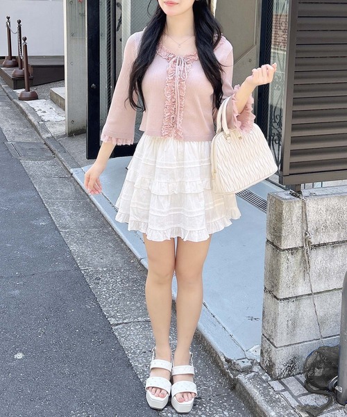 INGNI（イング）の「フリル5分袖ニットカーディガン（カーディガン/ボレロ・レディース・アイボリー/サックスブルー/ピンク・M）」の11枚目の写真