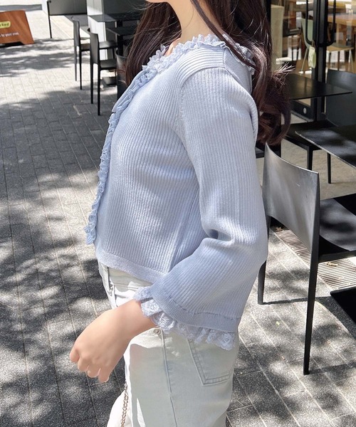 INGNI（イング）の「フリル5分袖ニットカーディガン（カーディガン/ボレロ・レディース・アイボリー/サックスブルー/ピンク・M）」の20枚目の写真