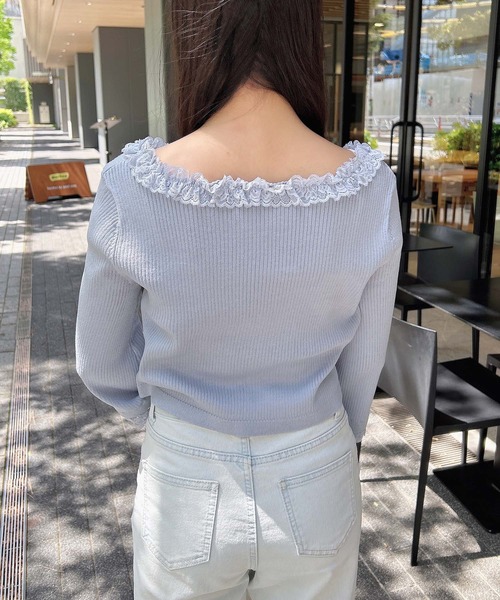 INGNI（イング）の「フリル5分袖ニットカーディガン（カーディガン/ボレロ・レディース・アイボリー/サックスブルー/ピンク・M）」の19枚目の写真