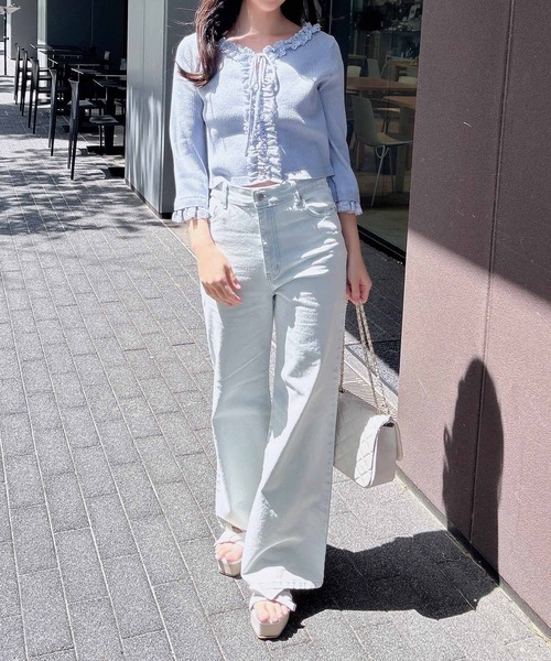 INGNI（イング）の「フリル5分袖ニットカーディガン（カーディガン/ボレロ・レディース・アイボリー/サックスブルー/ピンク・M）」の18枚目の写真