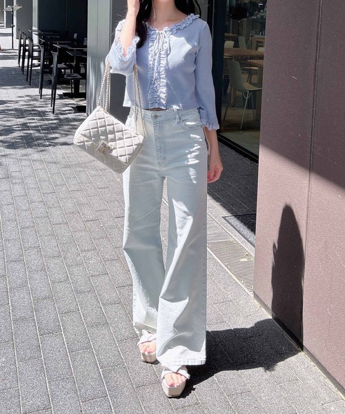 INGNI（イング）の「フリル5分袖ニットカーディガン（カーディガン/ボレロ・レディース・アイボリー/サックスブルー/ピンク・M）」の17枚目の写真